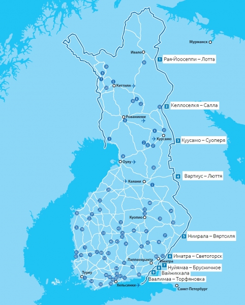 Карта горнолыжных курортов Финляндии